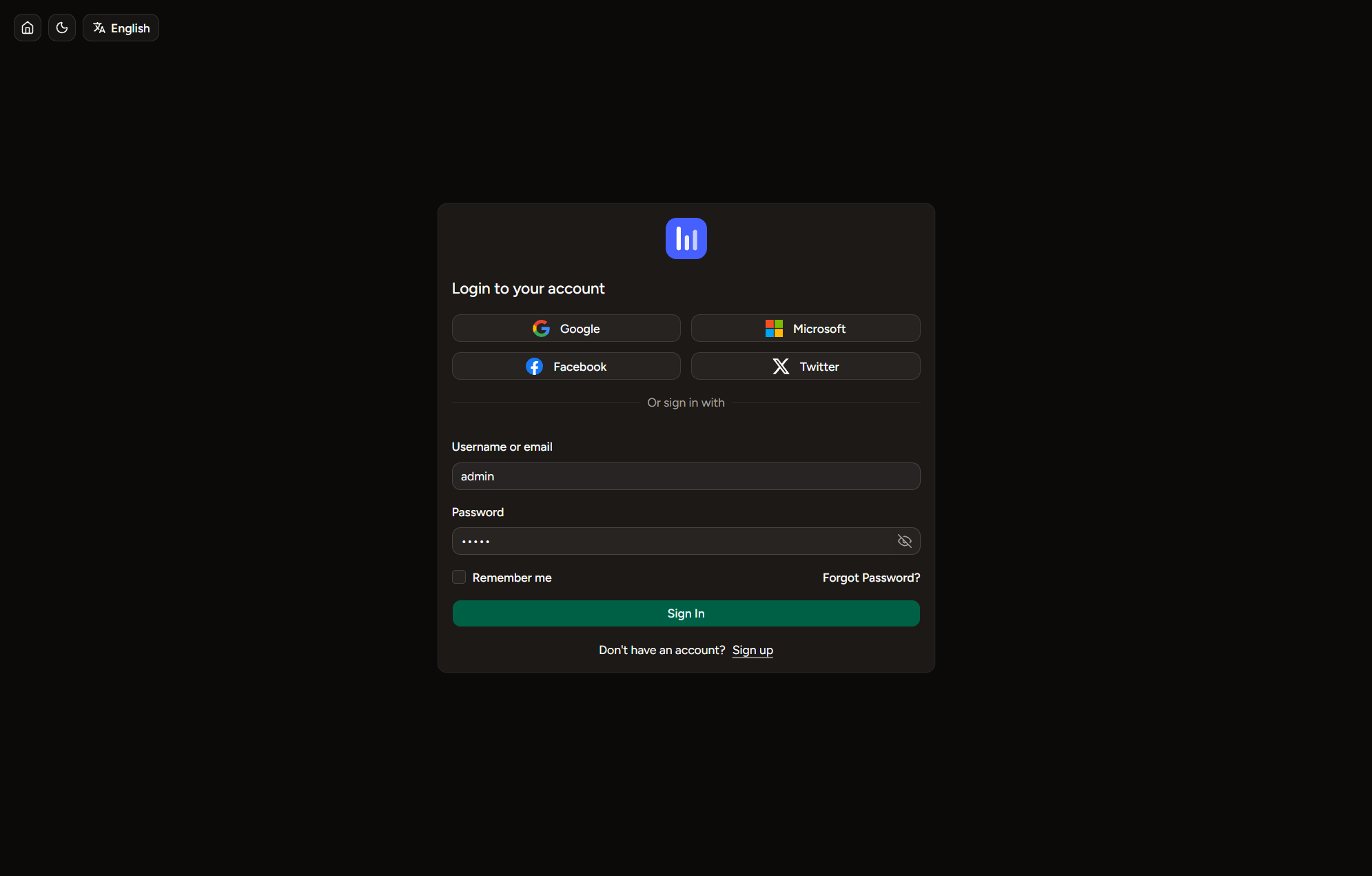 A sign-in page on a single centred card