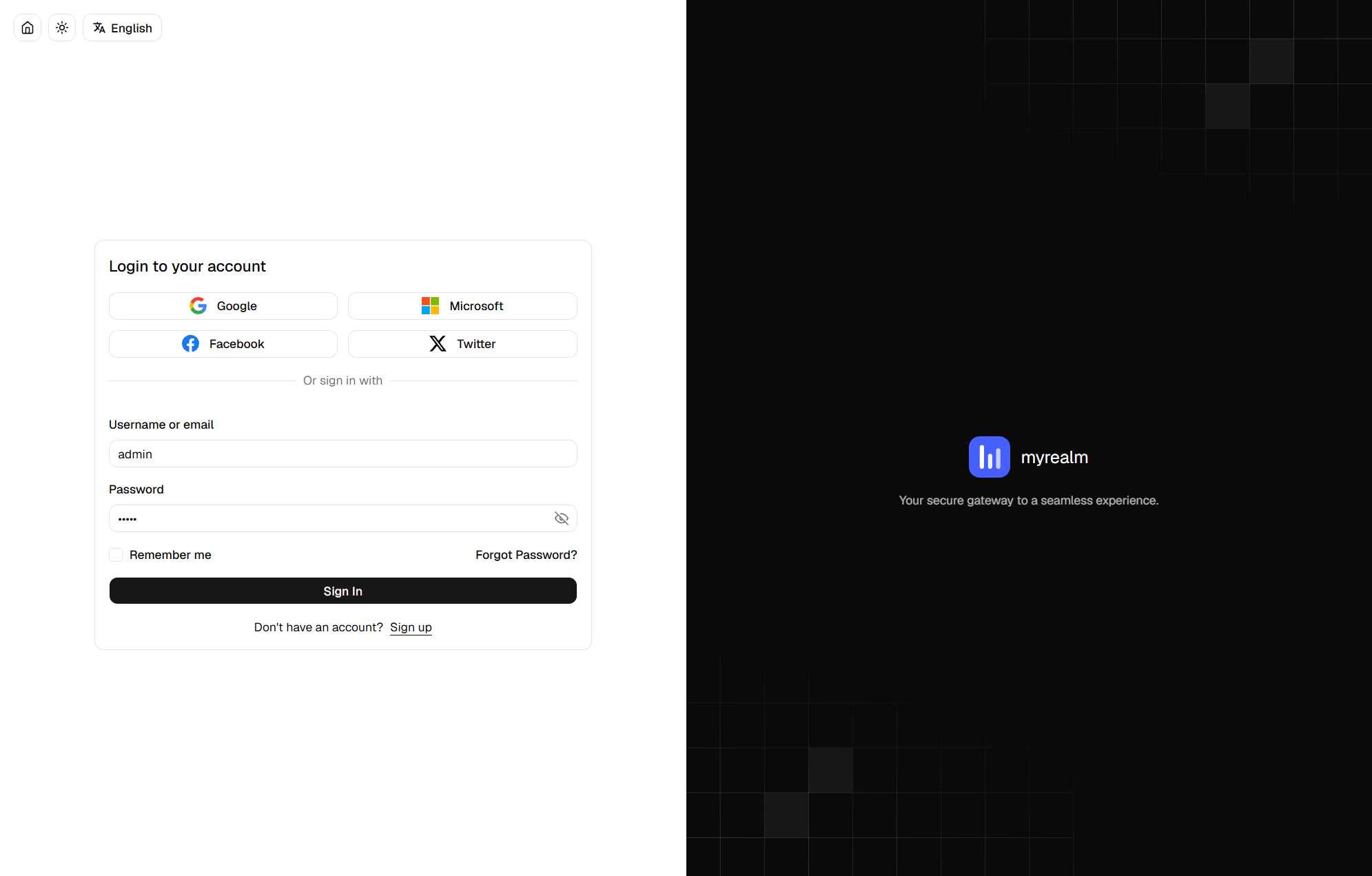 The same sign-in page in light mode